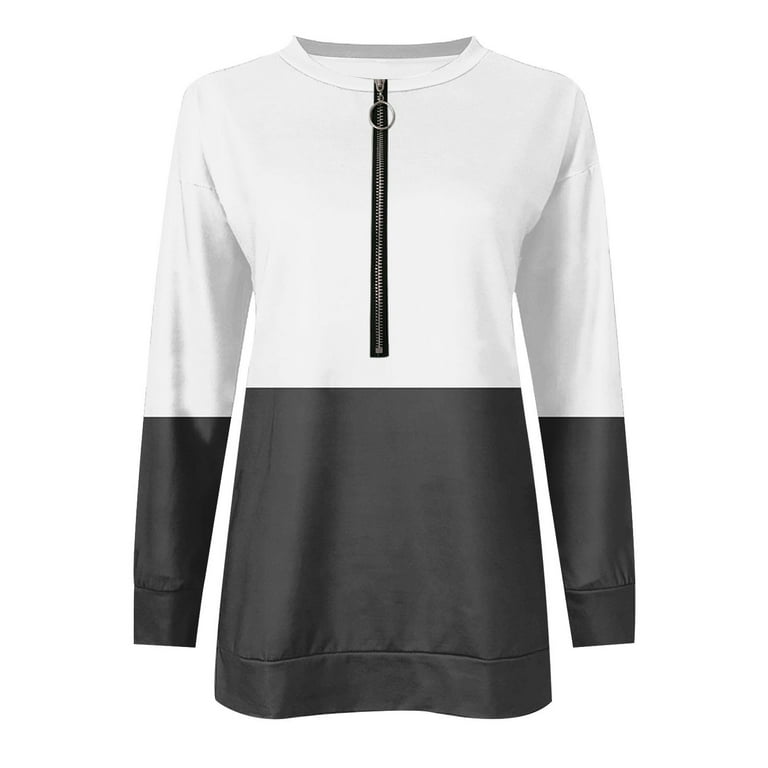 Blmnix Color Block Womens Sweatshirt Sweatshirt Pullover White