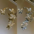 thumbnail image 2 of EOEMY Sparkling Silver Plated Zircon Butterfly Earrings Ear Clips No Piercing Women-Gold-Left, 2 of 9