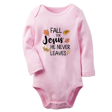 

Fall For Jesus He Never Leaves Funny Rompers Newborn Baby Unisex Bodysuits Infant Jumpsuits Toddler 0-12 Months Kids Long Sleeves Oufits (Pink 0-6 Months)
