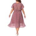 thumbnail image 4 of GRACE & GRANDEUR Vestido Floral de Talla Grande para Mujeres, Chifón Boho, Cuello en V, Mangas Cortas con Volantes, Cintura Fruncida, Vestidos Midi de Verano 4X Burdeos, 4 of 8