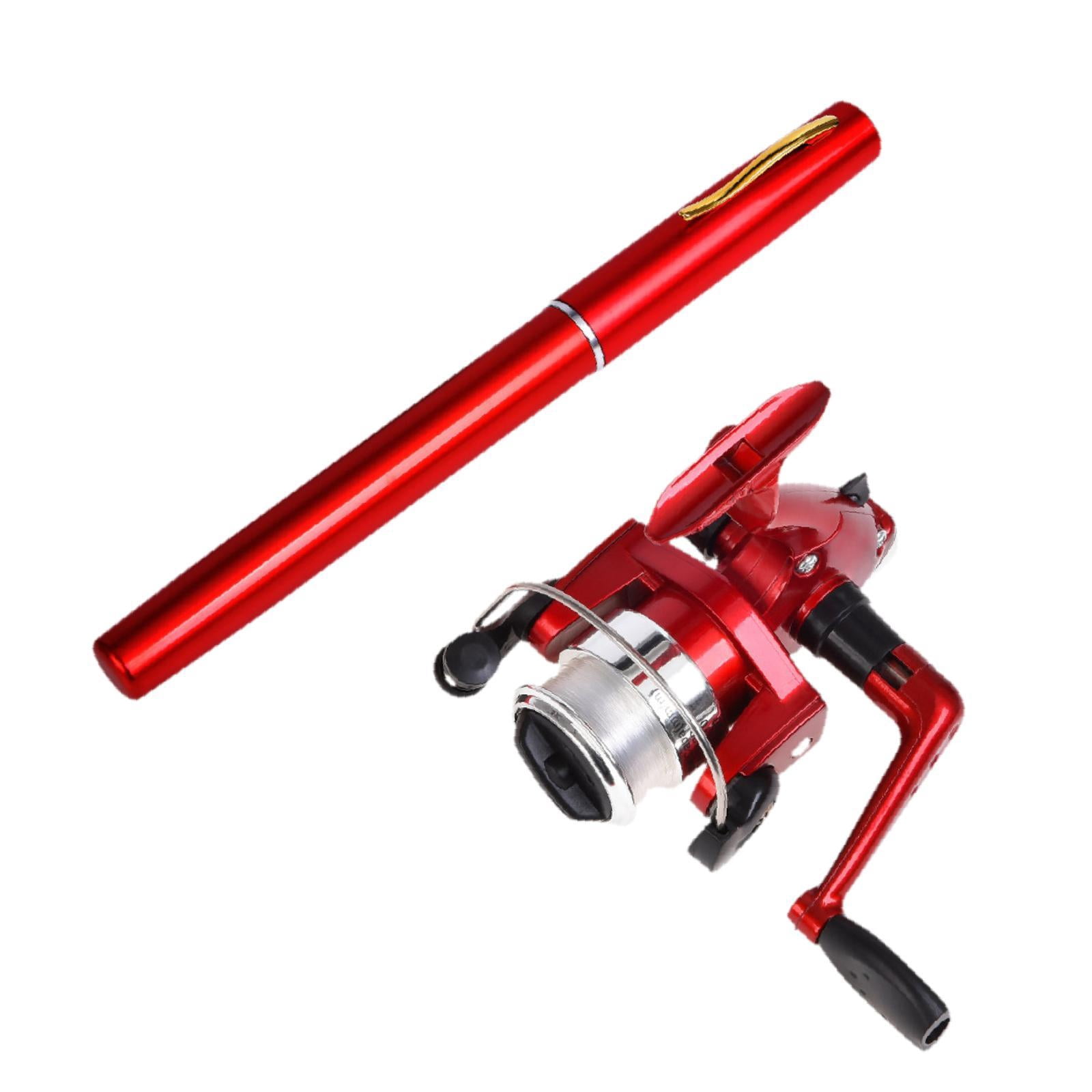 Colaxi Mini Fishing Rod Reel Combo, Mini Pen Fishing Pole Gift with Line Portable Fishing Reel for Outdoor Saltwater Freshwater Boys Red