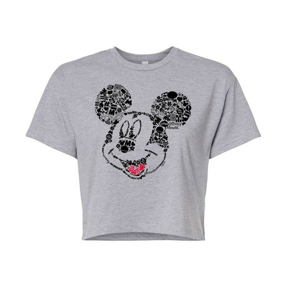 Mickey & Friends - Mickey Face Art - Juniors Cropped Cotton Blend T-Shirt