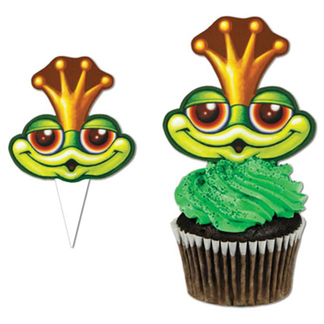 X24 CARTOON FROG FACE CUP CAKE TOPPERS DECORATIONS ON EDIBLE RICE PAPER 