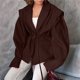 thumbnail image 5 of Chaqueta de Traje de Mujer de Larga con Solapa, Estilo -Otoño, con Cinturón en la Cintura y Hombreras. Marrón S, 5 of 9
