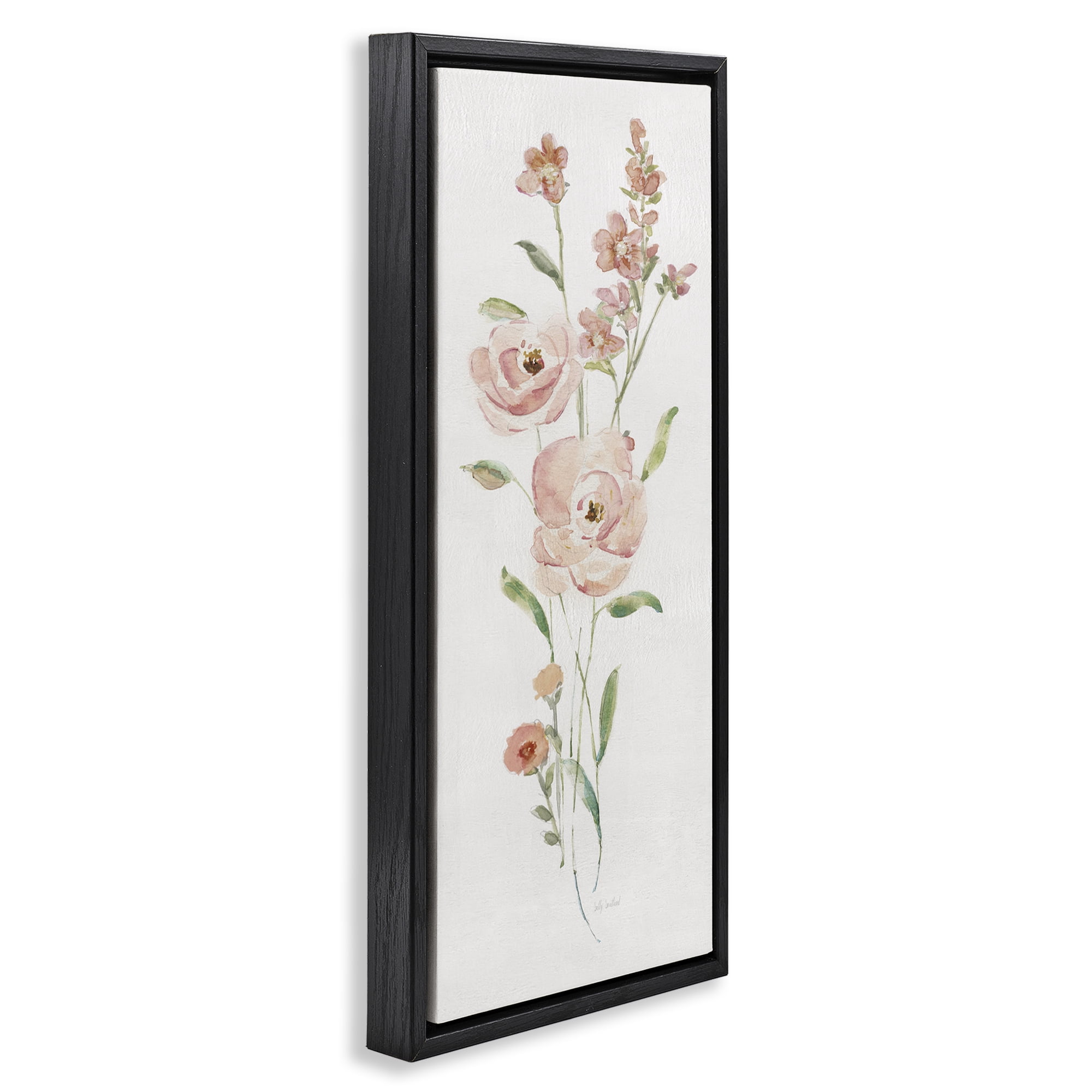 Stupell Industries Pastel Rose Sprigs Botanical & Floral Painting Black Floater Framed Art Print Wall Art, 11 x 25