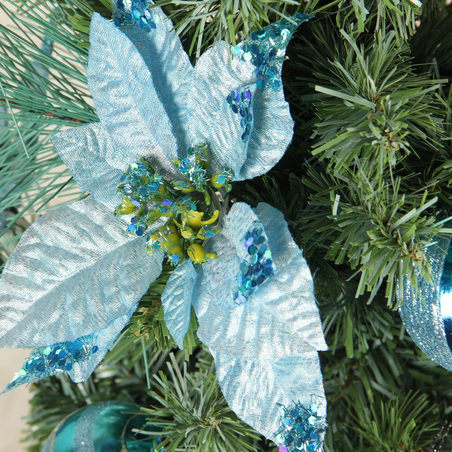 48" Pre-Decorated Peacock Blue and Silver Potted ...