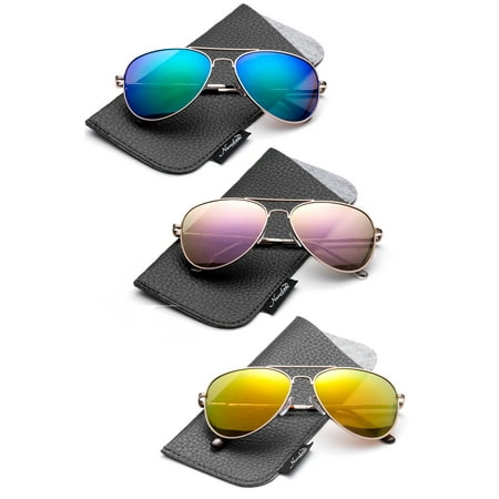 Newbee Fashion -Polarized Kids Teens Juniors Avaitor Polarized Sunglasses High Quality Duralble Staniless Steel Frame Spring Hinge