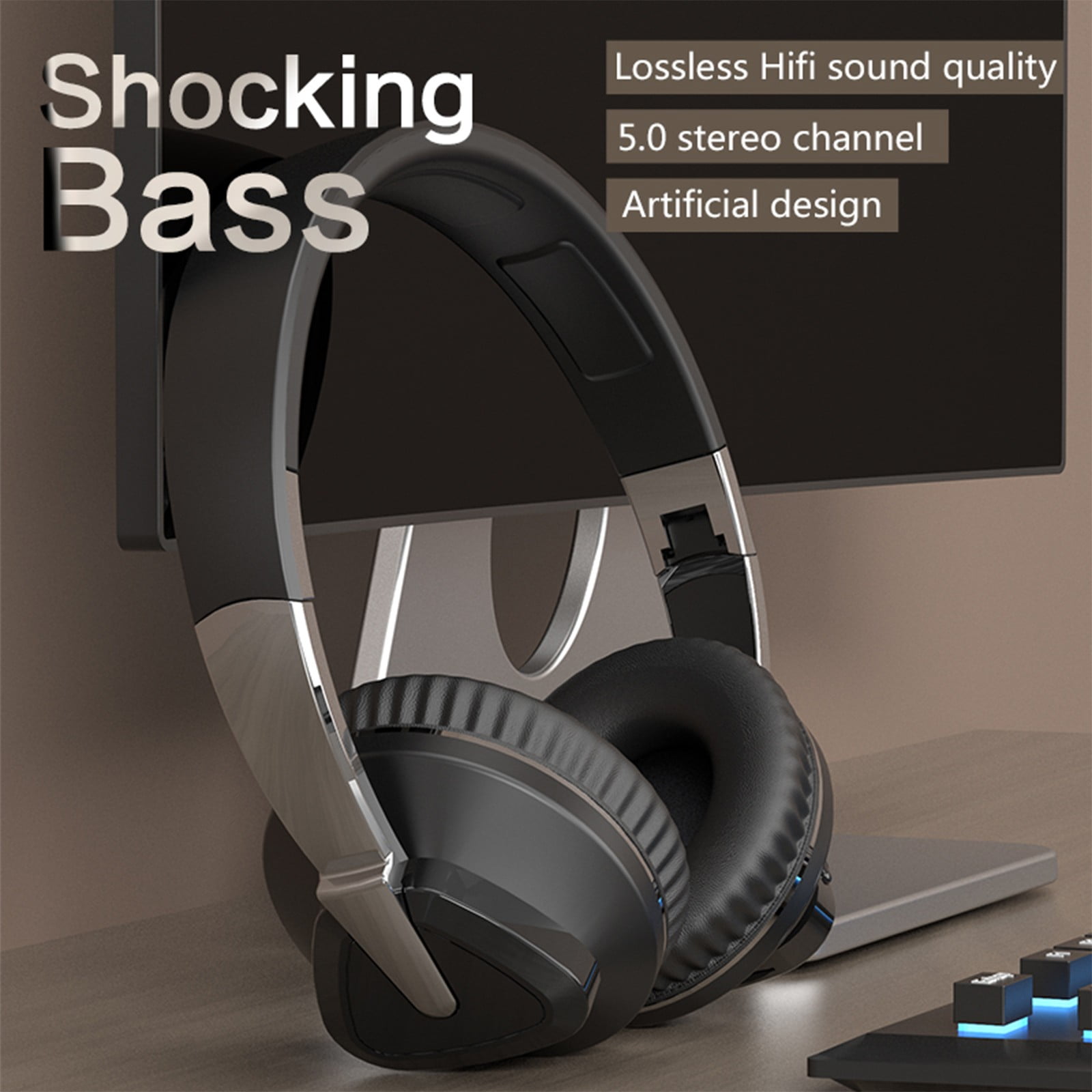 Bluetooth Headphones, 120H Playtime Headphones Wireless Bluetooth with 3 EQ Modes, Low Latency, Hands-Free Calls, Over Ear Headphones for Travel Home Office Cellphone PC - Black
