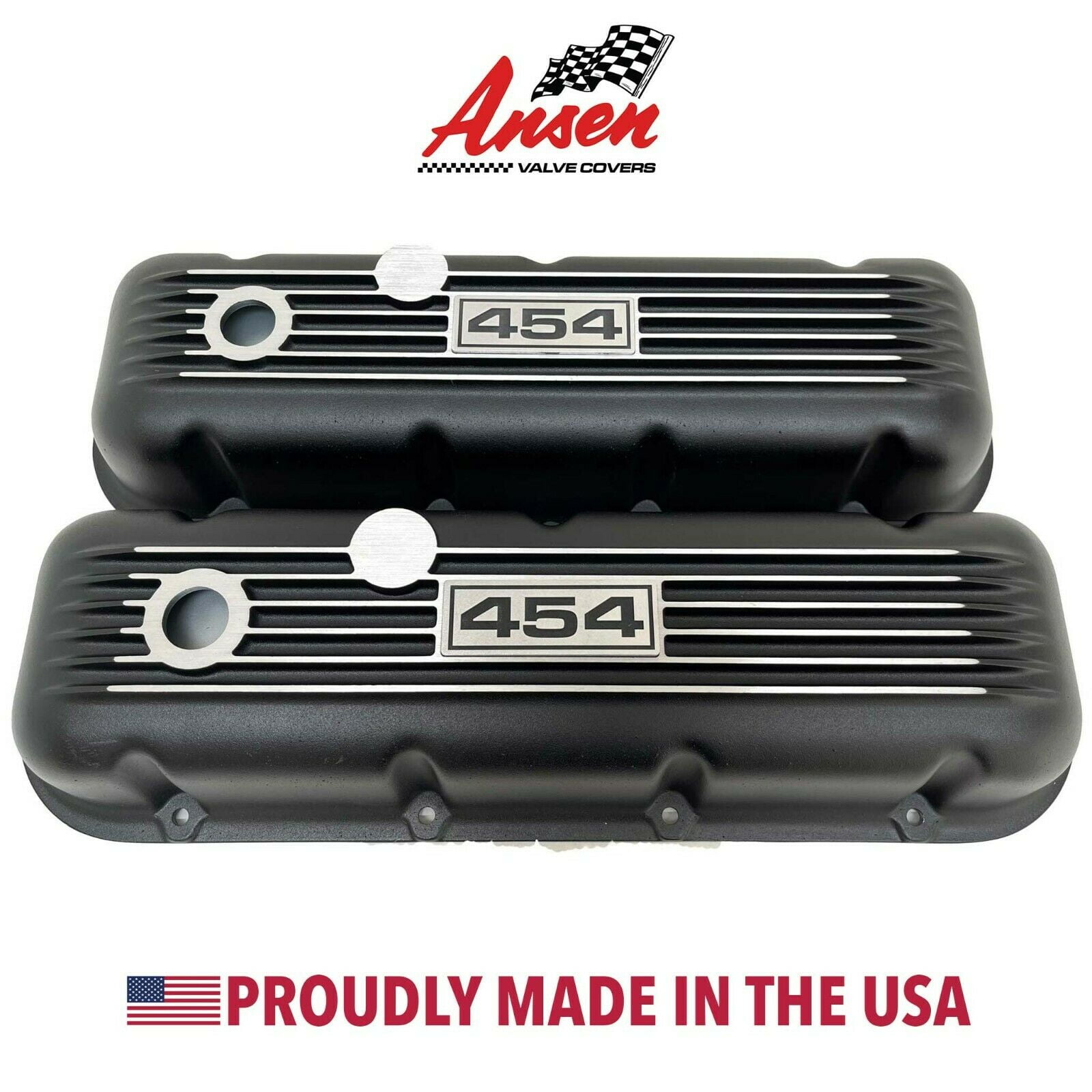Big Block Chevy 454 Valve Covers Classic Finned Black Ansen USA