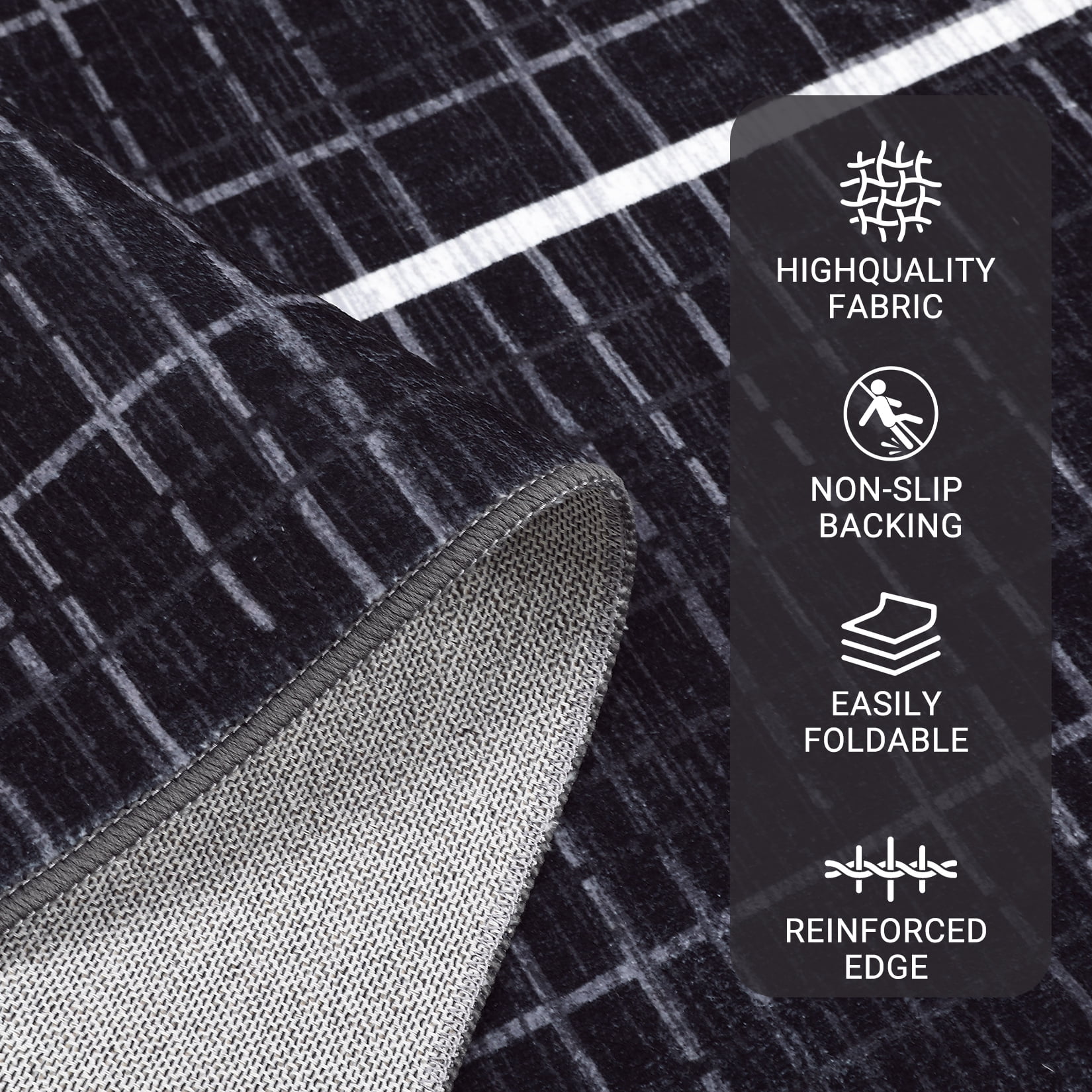 Hasoo Area Rug for Living Room Washable 8x10ft Rug Geometric Grid Rug for Bedroom Dining Room Modern Indoor Carpet Black