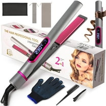 Hot Bee 2 in 1 Hair Straightener & Curler with LED Display, 100-230°C Adjustable Temperature, Flat Iron with Lock Plate, 360° Rotating Cord, Heat Resistant Gloves & Anti-scalding Silicone Mat
