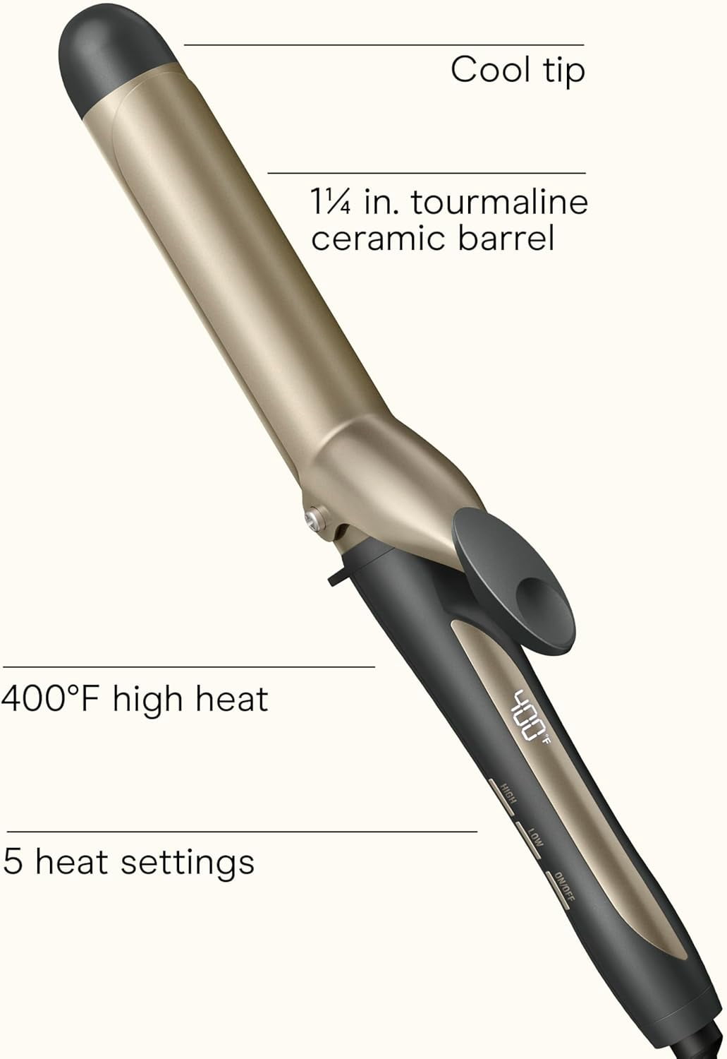 INFINITIPRO BY CONAIR Tourmaline Ceramic 1¼-Inch Curling Iron, 1¼-Inch Barrel Produces Loose Curls, Hair Curler for Use on Medium and Long Hair, Dark Gray