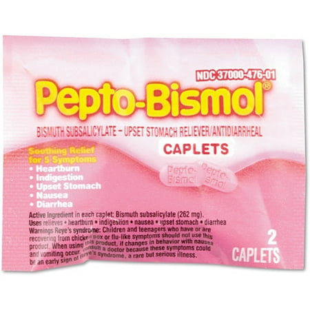 Pepto-Bismol Upset Stomach Reliever/Anti-Diarrheal Tablets, Box of 25 Packets, 2 Tablets per Packet (50 Tablets Total)