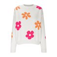 thumbnail image 5 of BUIgtTklOP Women's Floral Pattern Long Sleeve Drop Shoulder Sweaters Ribbed Knit Pullover Tops, 5 of 6