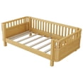 thumbnail image 4 of Sesslife Toddler Bed, Wood Twin Platform Bed Frame, Twin Size Bed Frame with Salts and Safety Fence for Boys Girls, Low Profile Bed Twin with Removable Guardrail, No Box Spring Needed, Natural, 4 of 10
