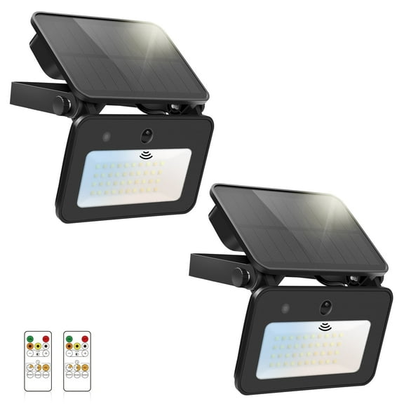 ALUSSO LED Solar Security Lights Outdoor 1000LM, Motion Sensor Flood Lamps with Remote Control, Dimmable&3CCT 3000K/4000K/6500K, 2 pcs for Garden Yard