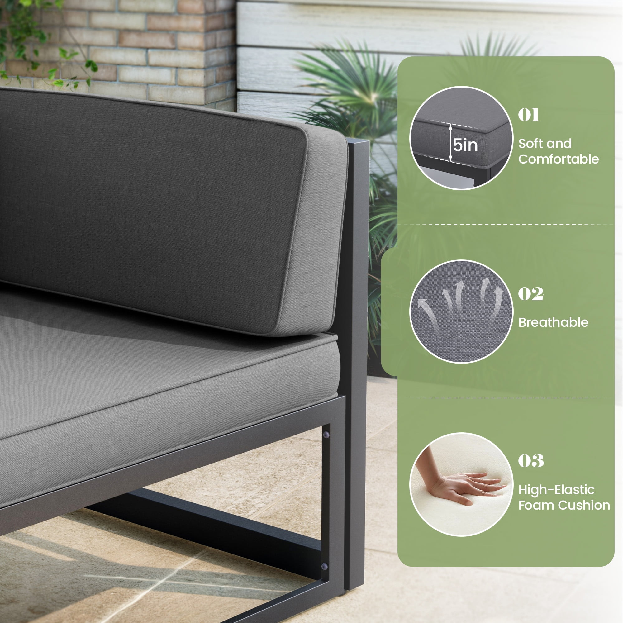 MRUAKA Aluminum Patio Furniture Set, 7 Pcs Metal Modern Outdoor Sofa Sets, Outdoor Sectional Patio Conversation Set with Coffee Table for Backyard, Poolside, White (Included Waterproof Covers)