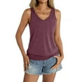 thumbnail image 2 of Womens Banded Bottom V Neck Tank Tops Sleeveless Shirts Casual Loose Fit Clothes 2026 Summer Claret M, 2 of 8