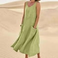 thumbnail image 2 of Fashion Ladies Long Dresses V-Neck Trendy Clothes 2026 Sleeveless Cotton And Linen Solid Color With Pocket Plus Size S-2XL, 2 of 5