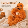 thumbnail image 5 of Satmonnus Unisex Adult Pumpkin Onesie Pajamas, Plush Jack-O-Lantern One-Piece Hooded Jumpsuit, Halloween Cosplay Costume Big Mouth Monster Sleepwear, 5 of 9