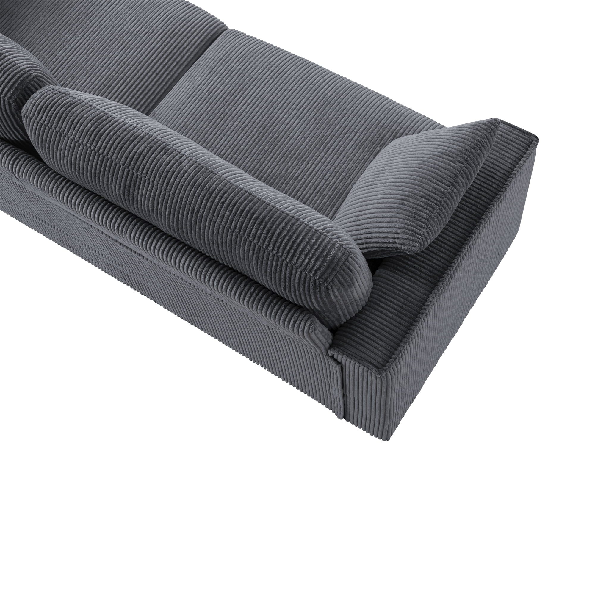 Aukfa 82" Square Arm Sofa 3 Seat Deep Seat Upholstered Couch for Living Room Bedroom, 2 Pillows, Corduroy, Dark Gray