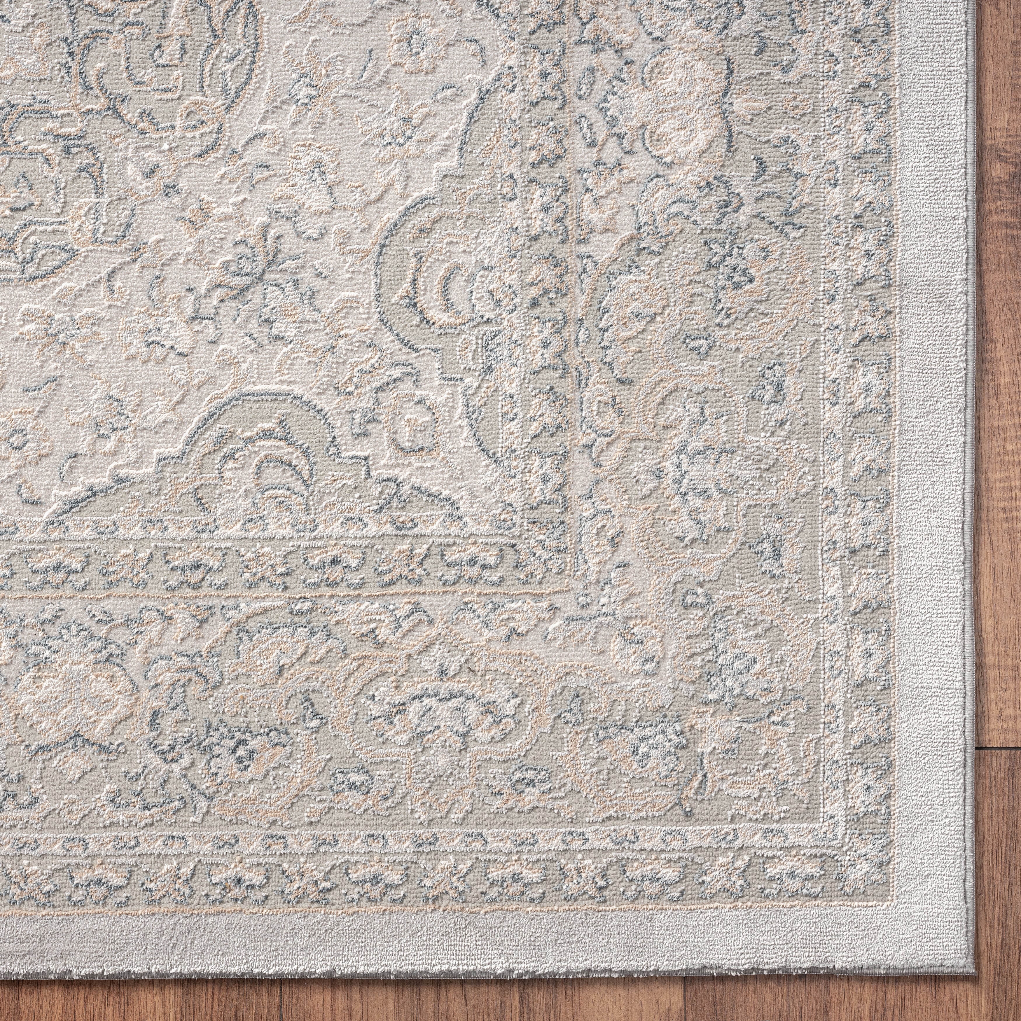 LR Home Imara Ilraz Gray Persian Medallion Polyester Area Rug, 7'9" x 10'9"