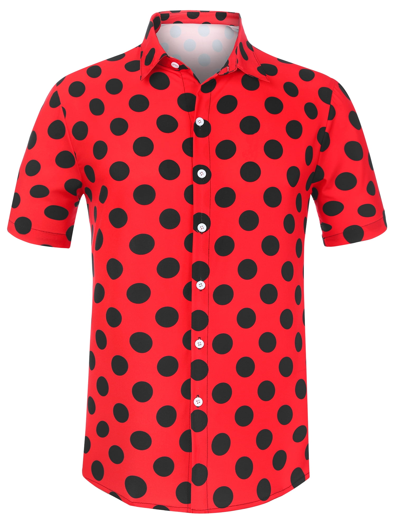 Unique Bargains Men's Summer Polka Dots Shirt Button Down Short Sleeves Shirts L Red