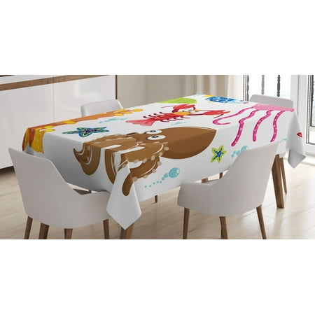 

Ambesonne Cartoon Tablecloth Rectangular Table Cover Underwater Wildlife Fun 60 x90 Multicolor