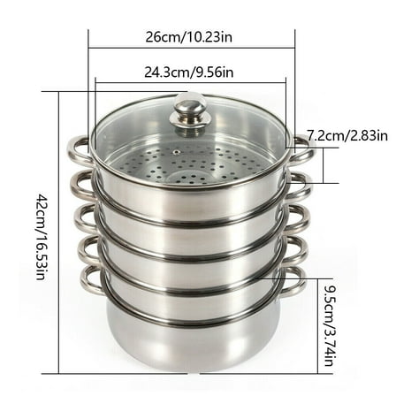 5 Tier Stainless Steel Steamer Cooker Steam Pot Kitchen Food Cooking   Glass lid