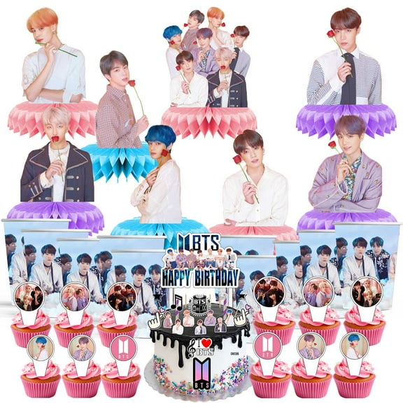 BTS Party Supplies Decor Cups Fans Decorations Honeycomb Centerpieces Cake Toppers