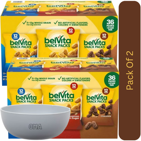 belVita Breakfast Biscuits Bites, Variety Pack, 36 Single Packs With White Bowl By OMA