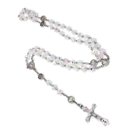 Crystal Beads Rosary Necklace Catholic Religious Gift Cross Pendant Christian