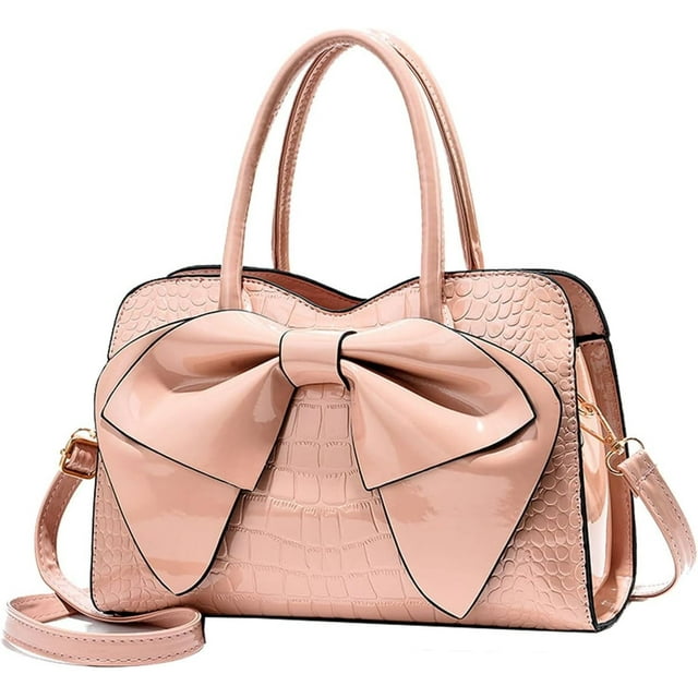 LHSHID Shiny Women Handbag Patent Leather Bowknot Purse Charm Glossy Top-Handle Satchel Tote Fashion Shoulder Bag