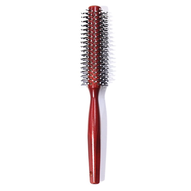 Wooden Nylon Teeth Curling Comb - Rounded Tips, Scalp & Hair Friendly, for Inner Roll, Bob, and Voluminous Hairstyles - Medium Size (40mm Diameter, 230mm Length)