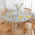 thumbnail image 3 of White Daisy Flower Black Lines Pattern Round Fitted Tablecloth with Elastic Edge,Dining Table Cover Waterproof,Outdoor Round Tablecloth for Camping,Dining,Indoor and Outdoor, 3 of 7