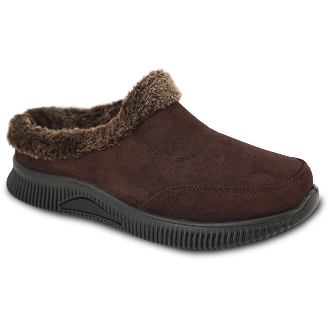 kozi Femmes Confort Doublé de Fourrure Mule Chaussure à Talon Compensé MULE-9 Mocassin Décontracté à Enfiler avec Bout Rond Moc Café