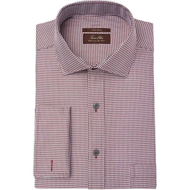 Tasso Elba Camisa de vestir con botones Houndsooth para hombre, rojo, 18.5" cuello 34-35" manga