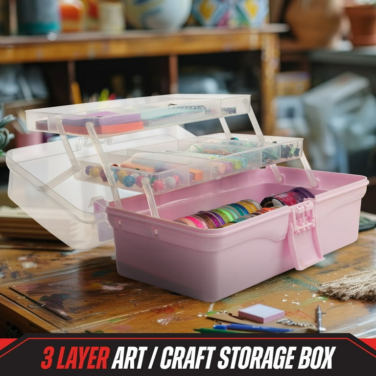 Stalwart 14” Plastic Tackle Box Organizer - 3-Layer Portable Craft
