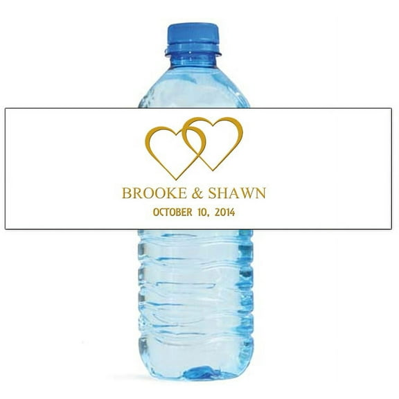 100 Modern White with Gold Wedding Anniversary Engagement Party Water Bottle Labels 8"x2"