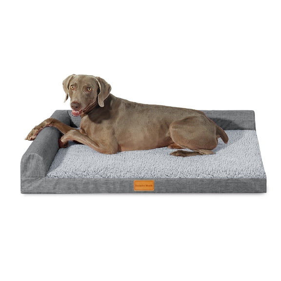Exclusivo Mezcla L-Shaped Pet Couch Bed with Removable and Washable Cover 42"x28", Orthopedic Dog Bed for Large Dogs with Non-Slip Bottom, Grey