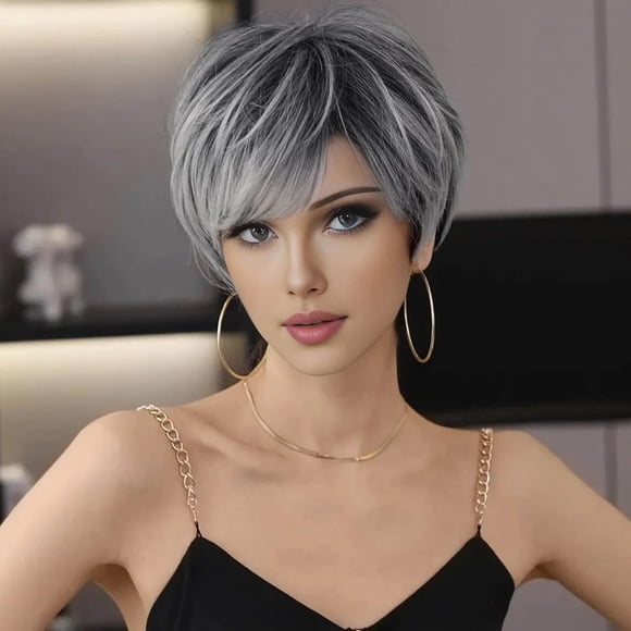 Fantastic Short Grey Wigs for Women Pixie Cut Wig Natural Layered Synthetic Short Hair Wig for Women Gray Hair Replacement Wigs with Bangs D-Grey Wig providing excellent performance. Get yours today!