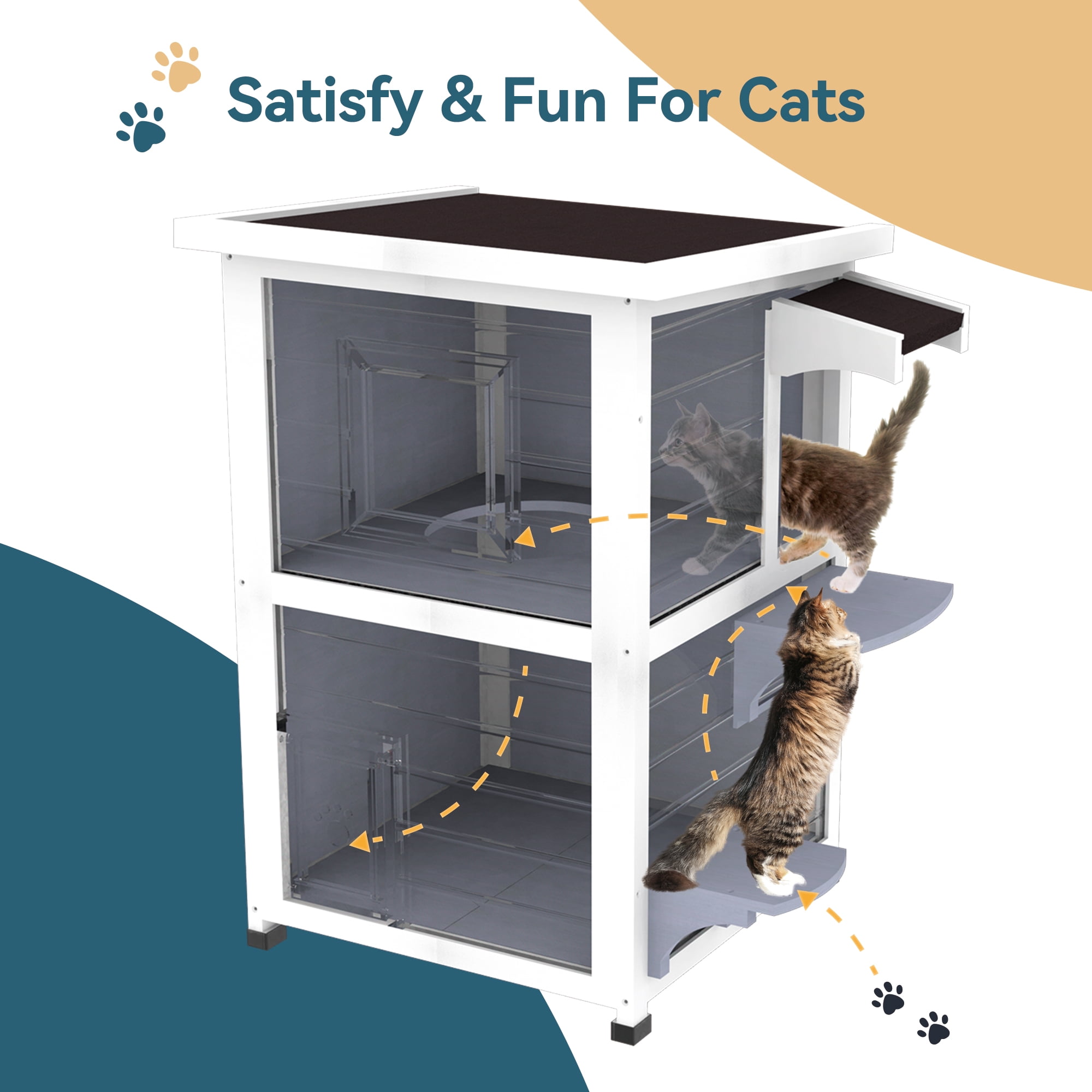 Petsfit 2-Story Weatherproof Outdoor Kitty Cat House/Condo/Shelter with Escape Door Gray