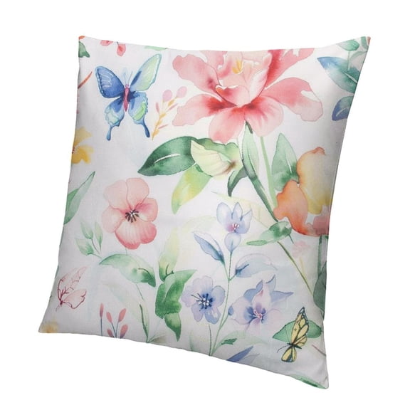 BANET - Pillow Cases, Pink Botanical Floral Flowers Green Tree Leaves Pattern Printed on White, Soft Microfiber Pillowcases 12x12in