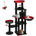 thumbnail image 5 of Pefilos 59" Multi-Level Cat Tree House with Large Hammock, Scratching Post, 2 Perches, Cat Tower with 3 Removable Pompom Sticks, Cat Condo, Black, 5 of 7
