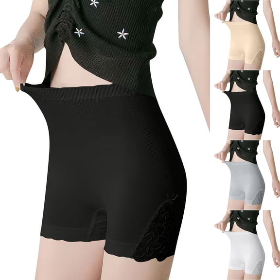 AINIYS Women's High Waisted Biker Shorts with Lace Trim Elastic Waist Pants for Under Dresses Wear Black Free Size