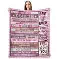 thumbnail image 1 of LHSHID Best Cousin Gifts for Women Gifts for Cousins Female Birthday Gifts for CousinFunny Cousin Gifts Idea from Cousin Cousin Gift for Mothers Day Christmas Cousin Throw Blanket 60"x80", 1 of 6
