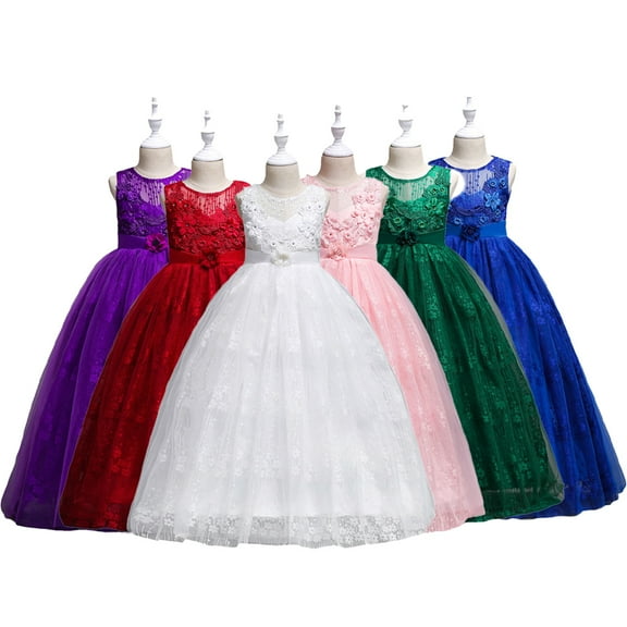 Esaierr Kids Girls Dress Princess 4-14Y Big Kids Wedding Dress Lace Fluffy Skirt Dress Teen Dress Evening Dress Flower Girl Dresses for Wedding