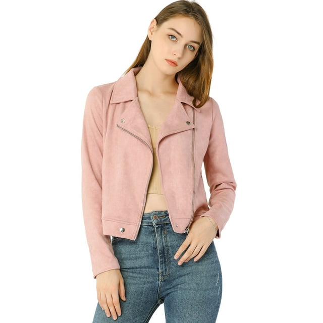 INSPIRE CHIC Women Short Soft Zip Up Faux Suede Biker Moto Jacket