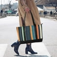 thumbnail image 4 of FORMRS Canvas Laptop Tote Bag for Women with 15.6" Computer Compartments Shoulder Handbag, Navy Blue Stripes, 4 of 7