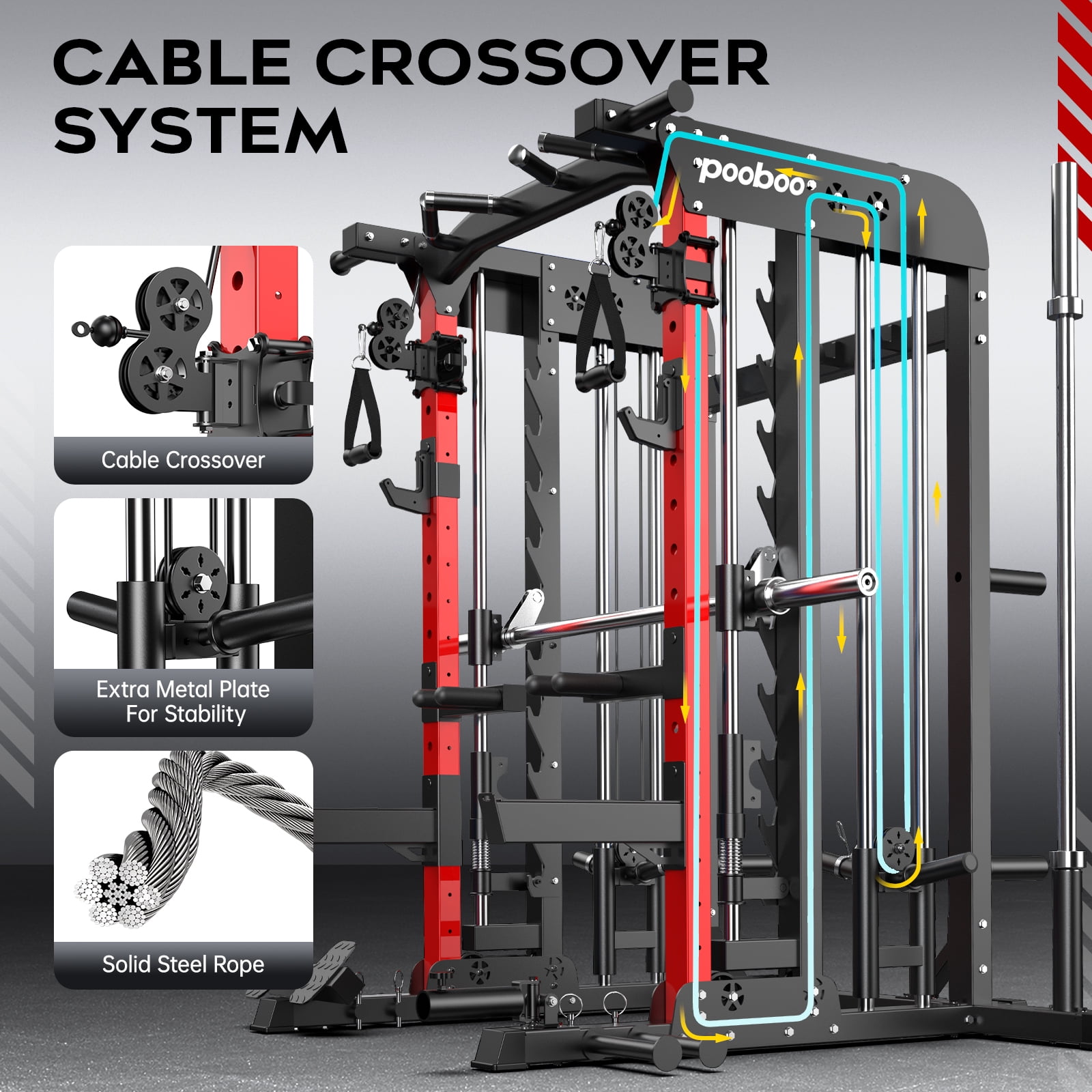 TOSSFD  2000LB Pro Smith Machine Power Cage for Home Gym with Dual Pulley, Lat Pulldown & Dip Bars